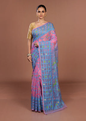 Pink Jamdani Cotton Saree Without Blouse Piece