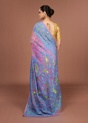 Pink Jamdani Cotton Saree Without Blouse Piece