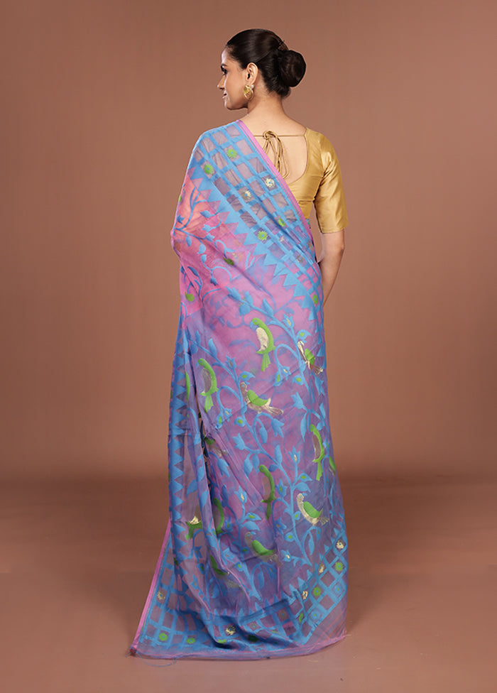 Pink Jamdani Cotton Saree Without Blouse Piece