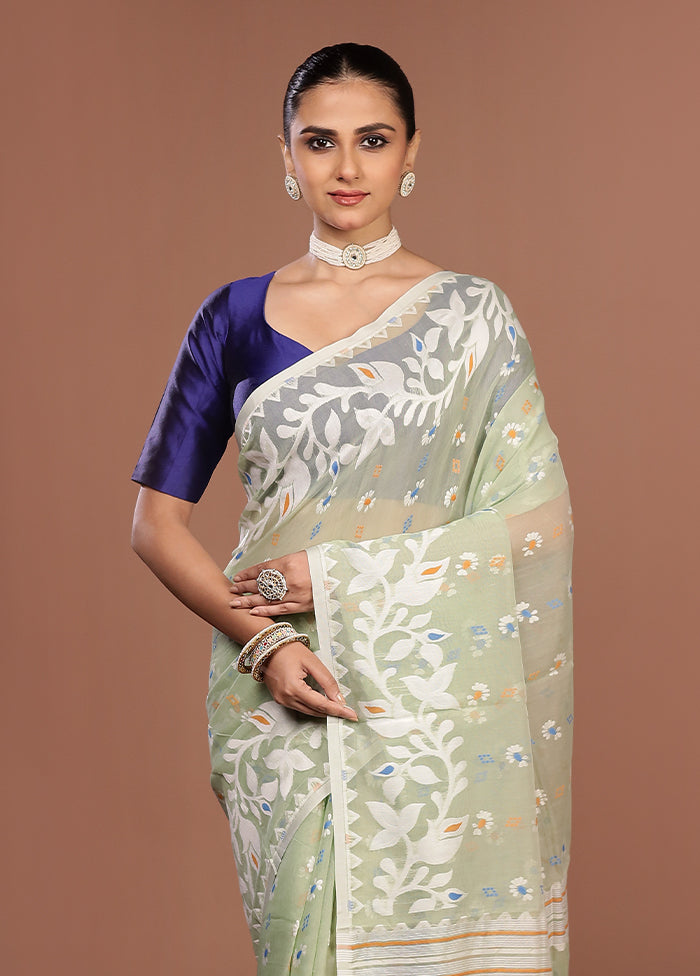 Green Jamdani Cotton Saree Without Blouse Piece