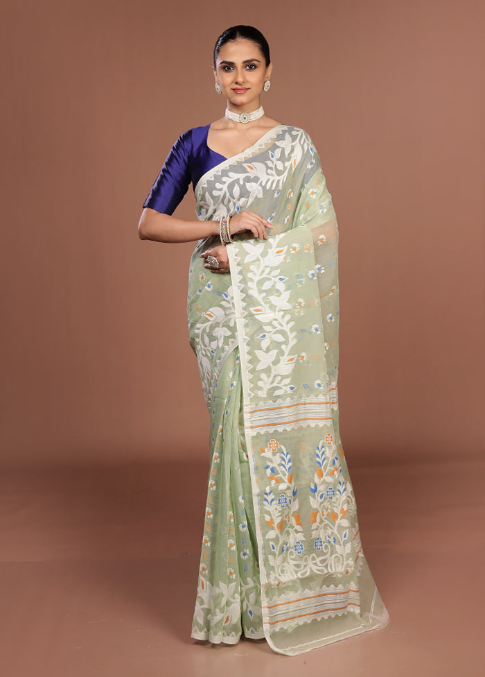 Green Jamdani Cotton Saree Without Blouse Piece