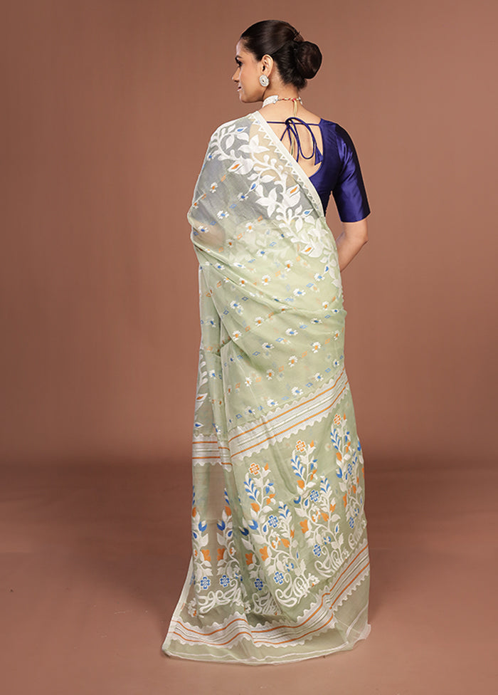 Green Jamdani Cotton Saree Without Blouse Piece
