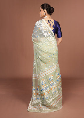 Green Jamdani Cotton Saree Without Blouse Piece