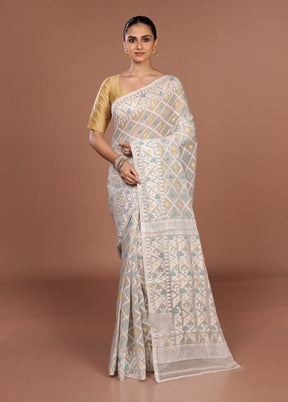 Cream Jamdani Cotton Saree Without Blouse Piece