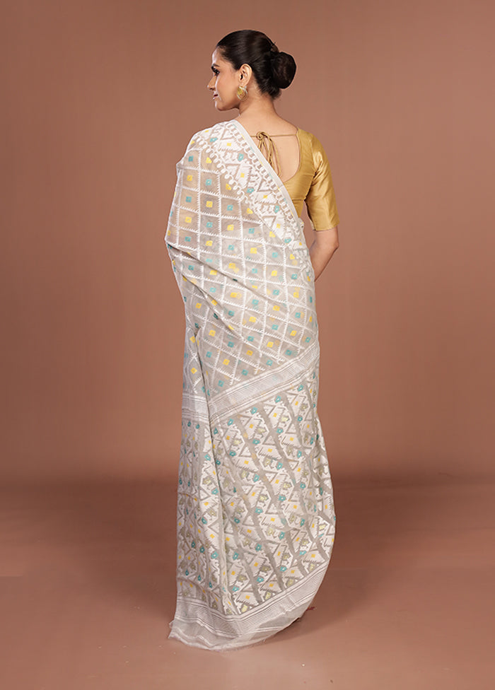 Cream Jamdani Cotton Saree Without Blouse Piece