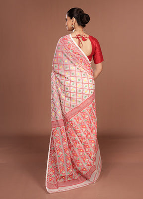 White Jamdani Cotton Saree Without Blouse Piece