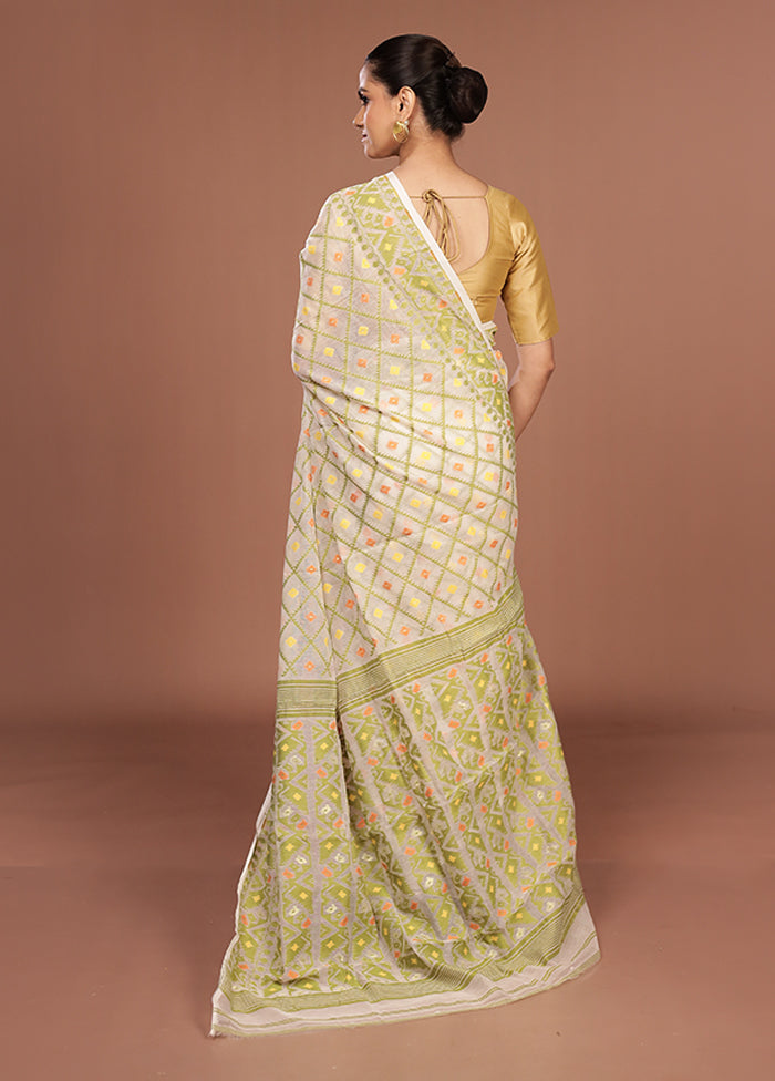 White Jamdani Cotton Saree Without Blouse Piece