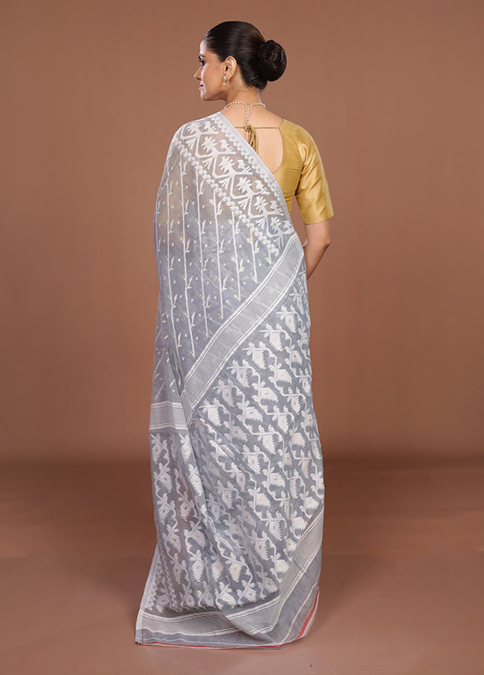 Grey Jamdani Cotton Saree Without Blouse Piece