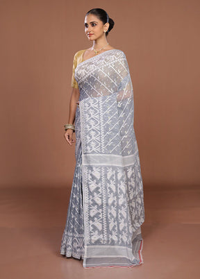 Grey Jamdani Cotton Saree Without Blouse Piece