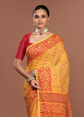 Yellow Jamdani Cotton Saree Without Blouse Piece