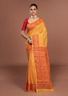 Yellow Jamdani Cotton Saree Without Blouse Piece