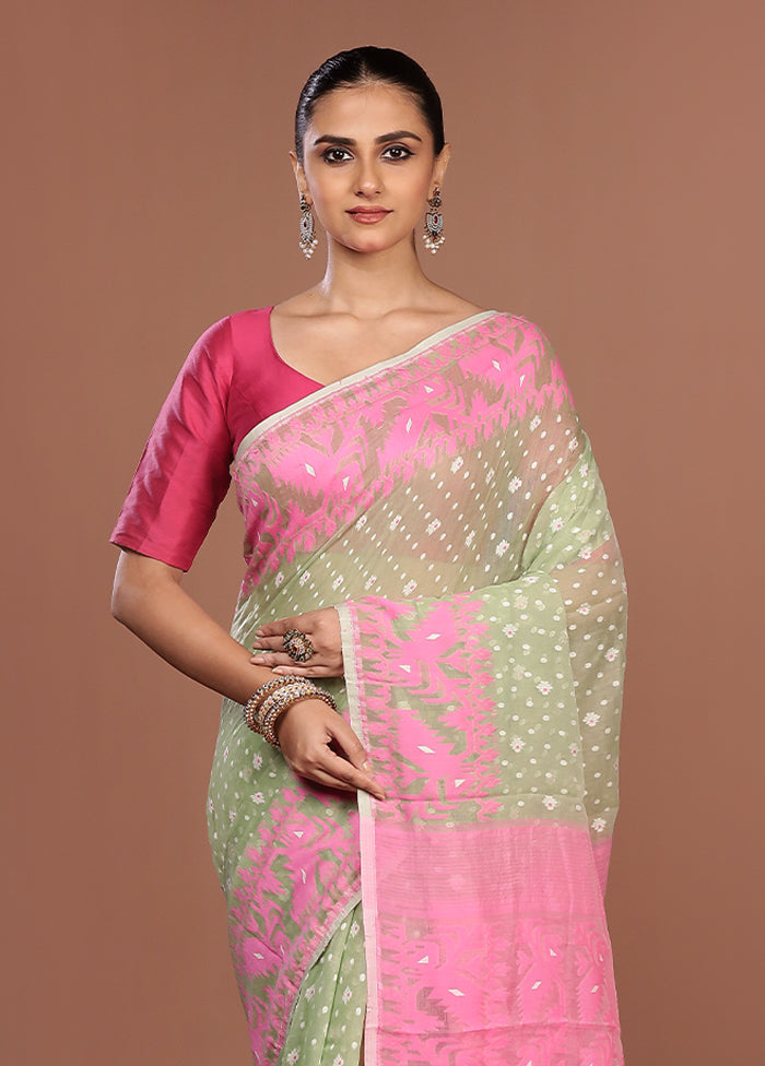 Pink Jamdani Cotton Saree Without Blouse Piece
