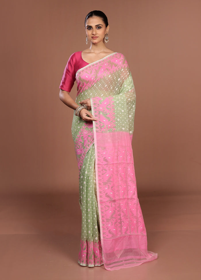 Pink Jamdani Cotton Saree Without Blouse Piece