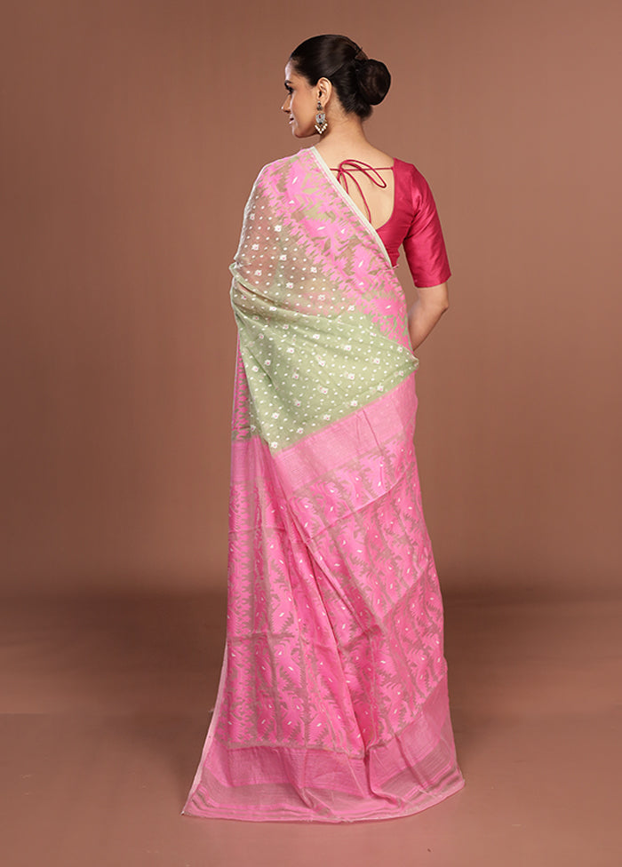 Pink Jamdani Cotton Saree Without Blouse Piece
