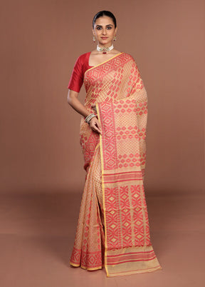 Cream Jamdani Cotton Saree Without Blouse Piece