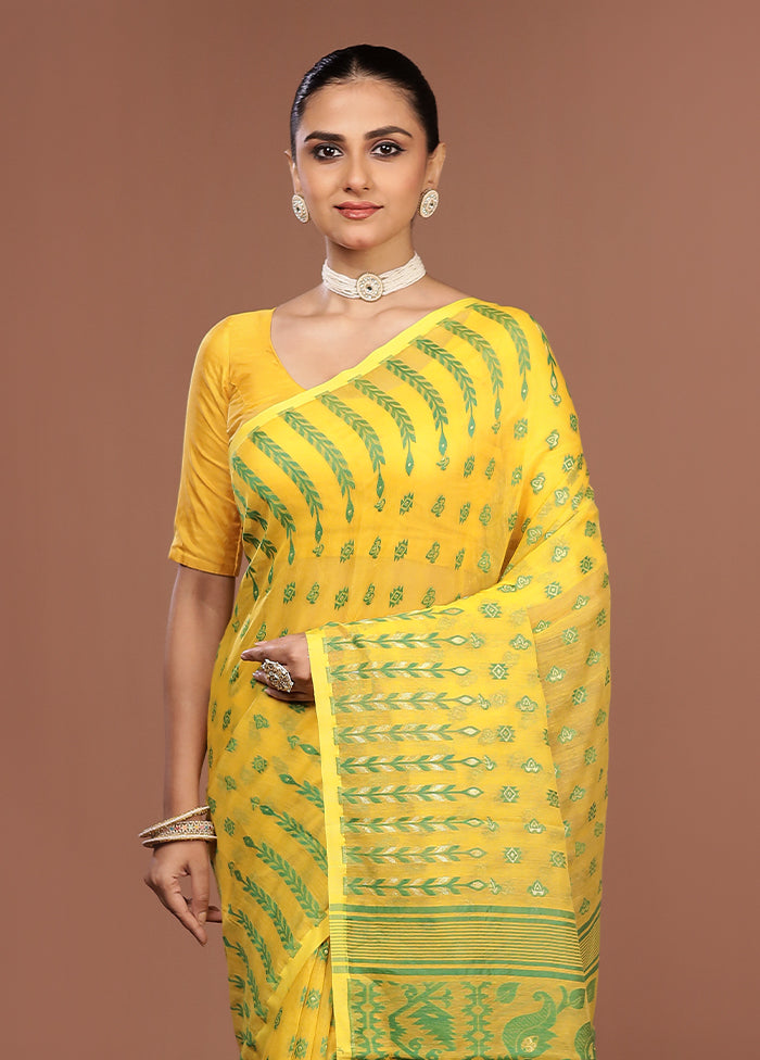 Yellow Jamdani Cotton Saree Without Blouse Piece