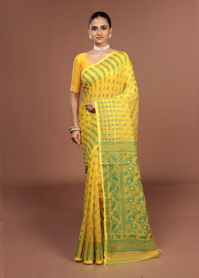 Yellow Jamdani Cotton Saree Without Blouse Piece