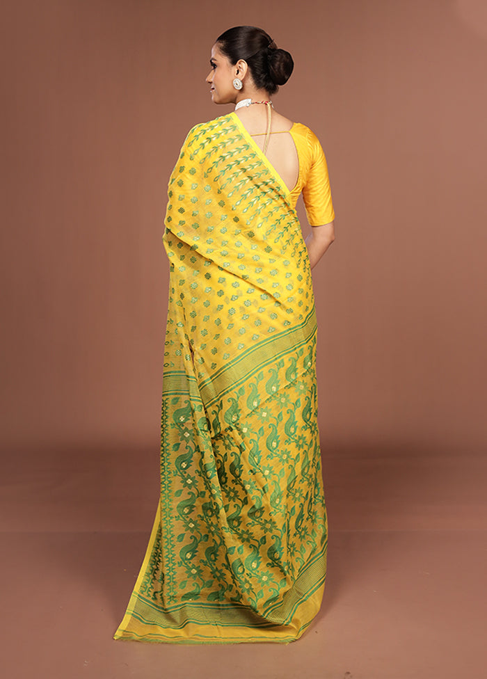 Yellow Jamdani Cotton Saree Without Blouse Piece