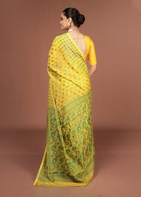 Yellow Jamdani Cotton Saree Without Blouse Piece