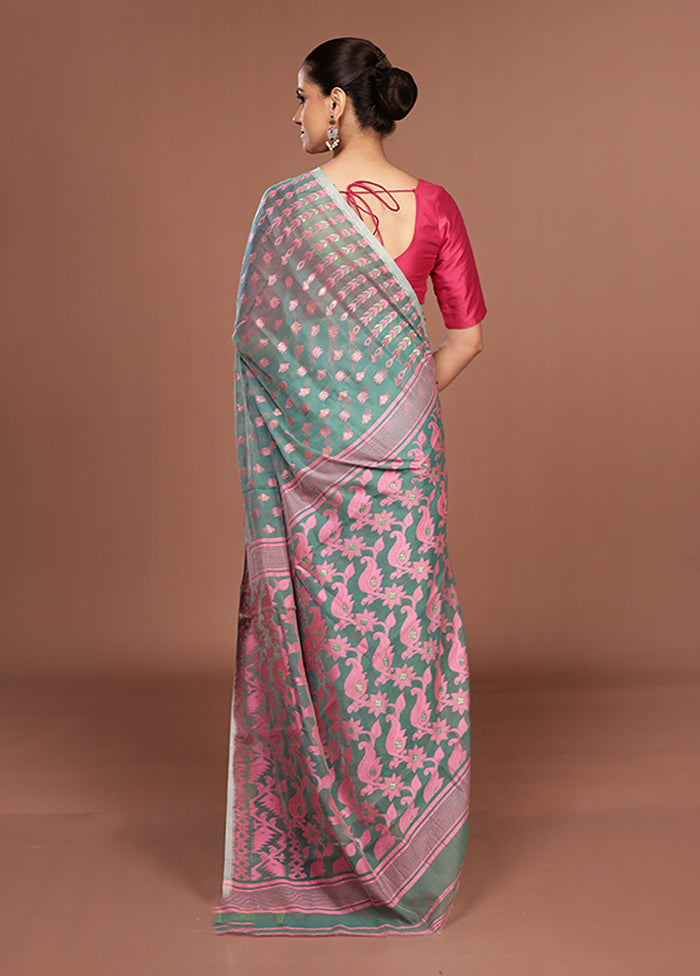 Blue Jamdani Cotton Saree Without Blouse Piece