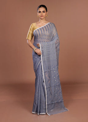 Grey Jamdani Cotton Saree Without Blouse Piece