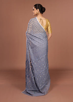 Grey Jamdani Cotton Saree Without Blouse Piece