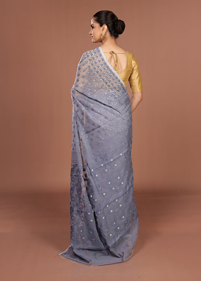 Grey Jamdani Cotton Saree Without Blouse Piece