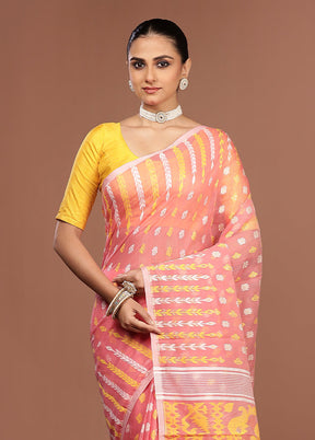 Pink Jamdani Cotton Saree Without Blouse Piece