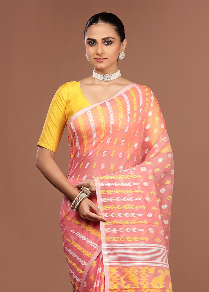 Pink Jamdani Cotton Saree Without Blouse Piece