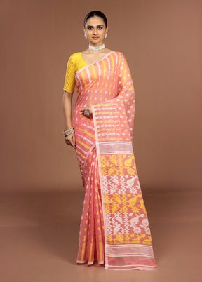 Pink Jamdani Cotton Saree Without Blouse Piece