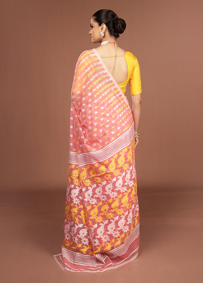 Pink Jamdani Cotton Saree Without Blouse Piece