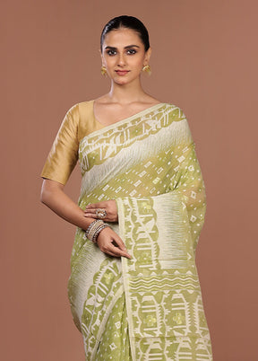 Green Jamdani Cotton Saree Without Blouse Piece