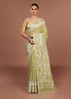 Green Jamdani Cotton Saree Without Blouse Piece
