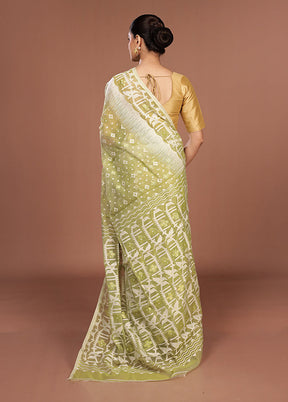Green Jamdani Cotton Saree Without Blouse Piece