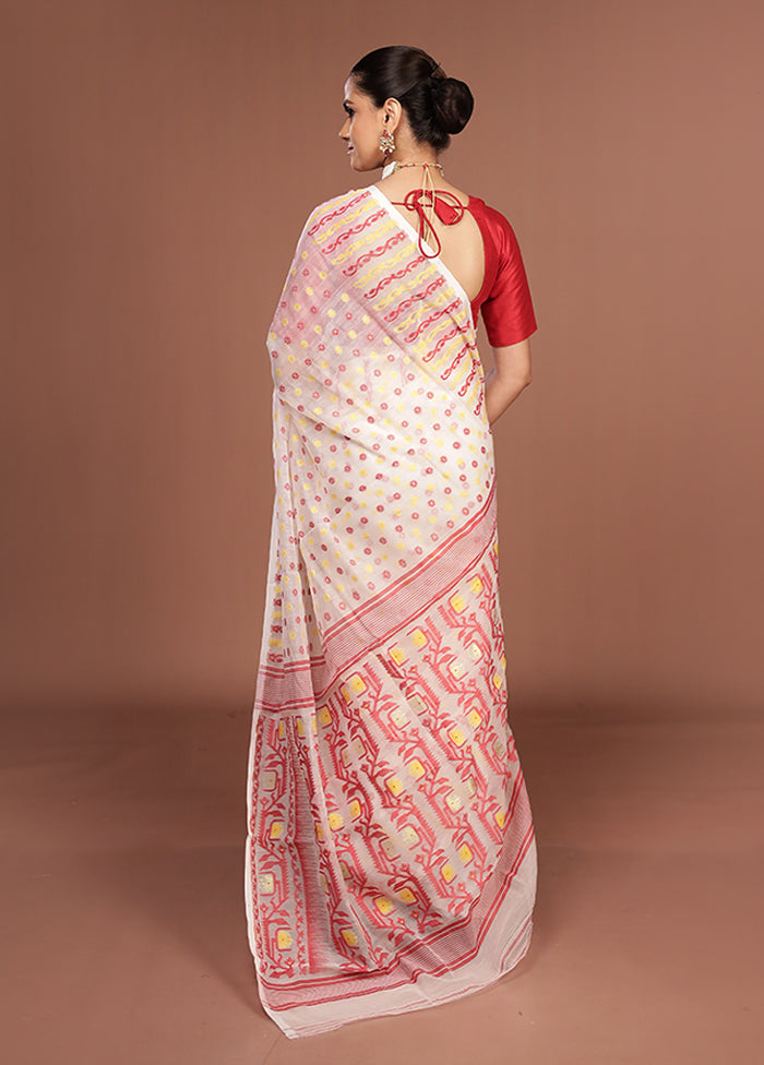 White Jamdani Cotton Saree Without Blouse Piece