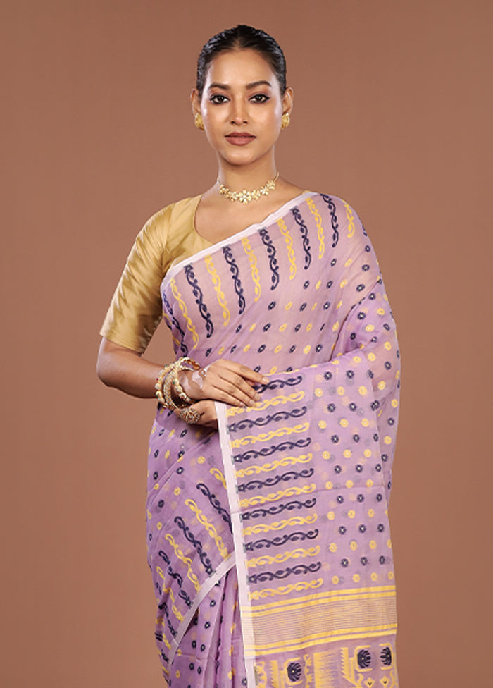 Purple Jamdani Cotton Saree Without Blouse Piece