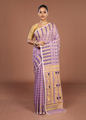 Purple Jamdani Cotton Saree Without Blouse Piece