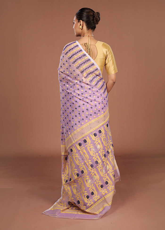 Purple Jamdani Cotton Saree Without Blouse Piece