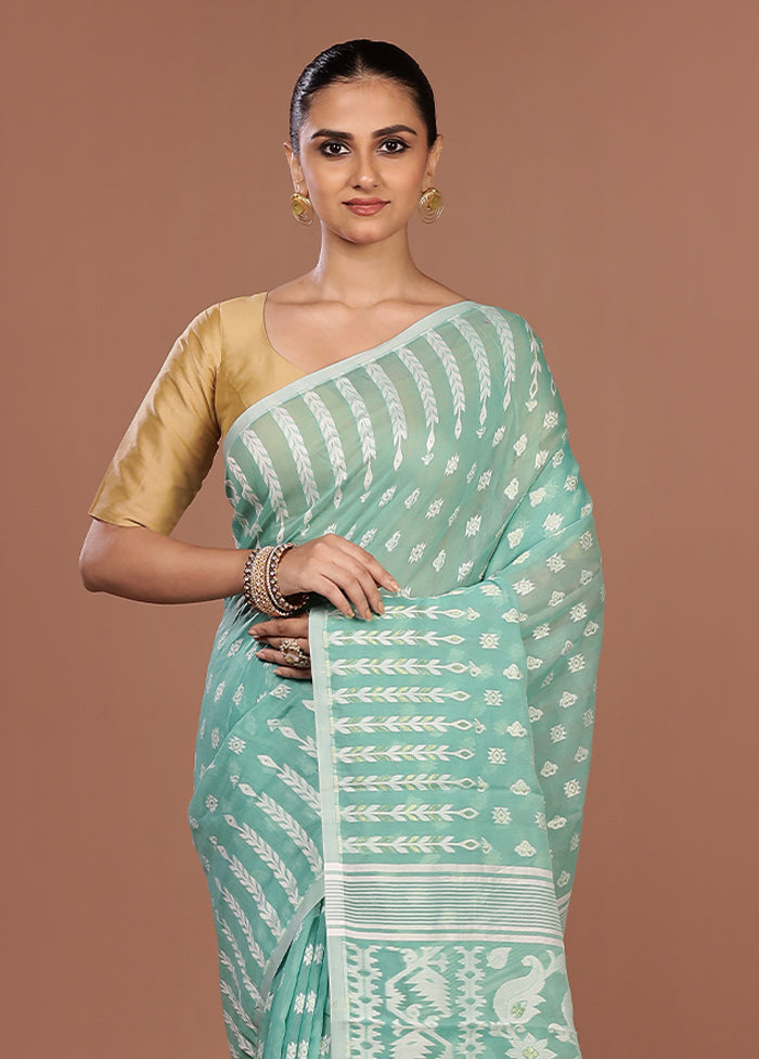 Green Jamdani Cotton Saree Without Blouse Piece