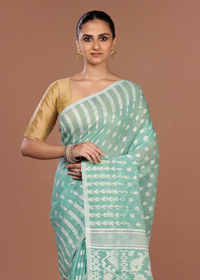 Green Jamdani Cotton Saree Without Blouse Piece