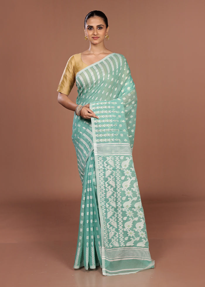 Green Jamdani Cotton Saree Without Blouse Piece