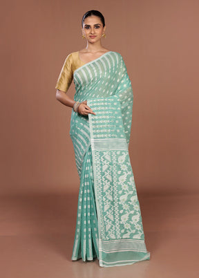 Green Jamdani Cotton Saree Without Blouse Piece