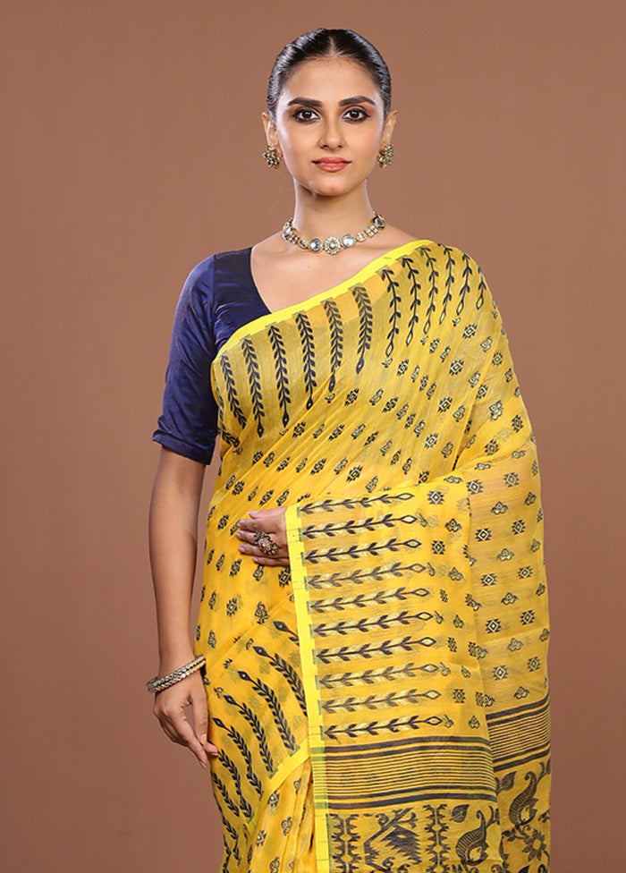 Yellow Jamdani Cotton Saree Without Blouse Piece