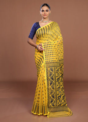 Yellow Jamdani Cotton Saree Without Blouse Piece