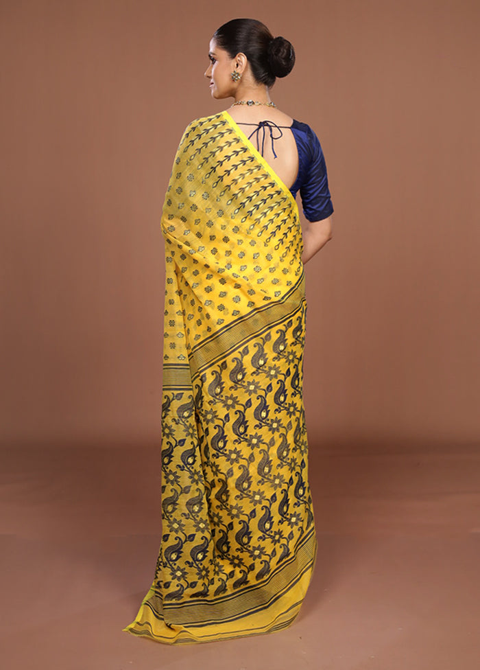 Yellow Jamdani Cotton Saree Without Blouse Piece