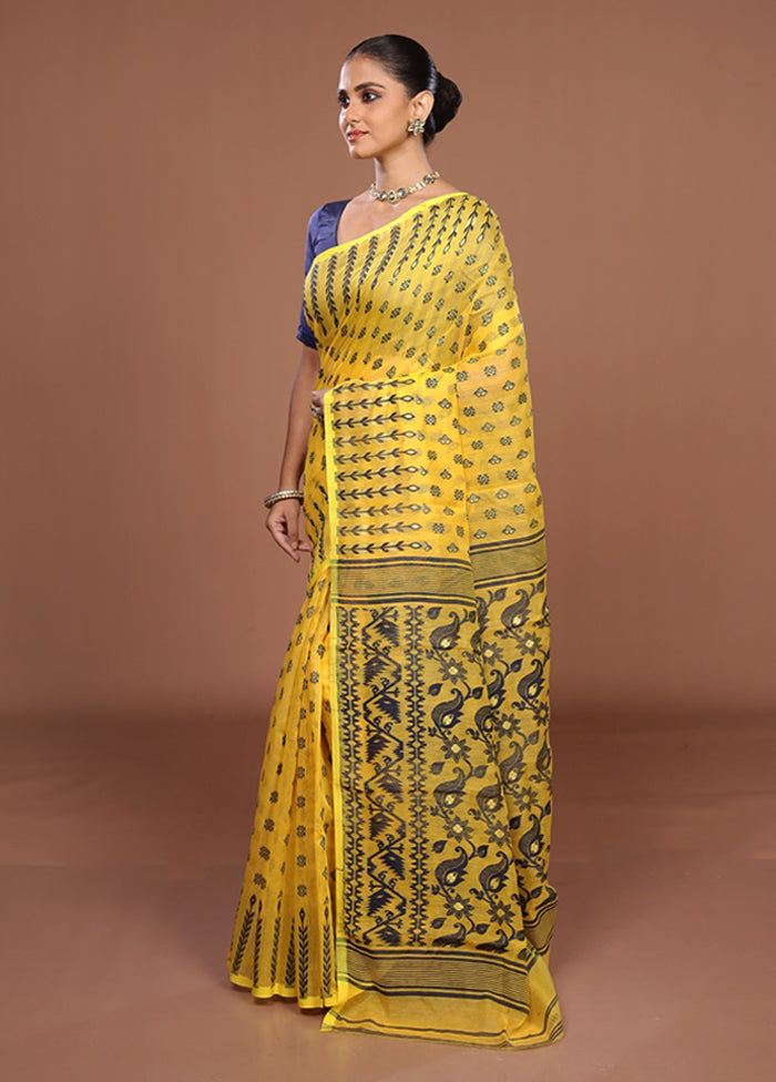 Yellow Jamdani Cotton Saree Without Blouse Piece