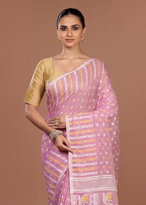 Pink Jamdani Cotton Saree Without Blouse Piece
