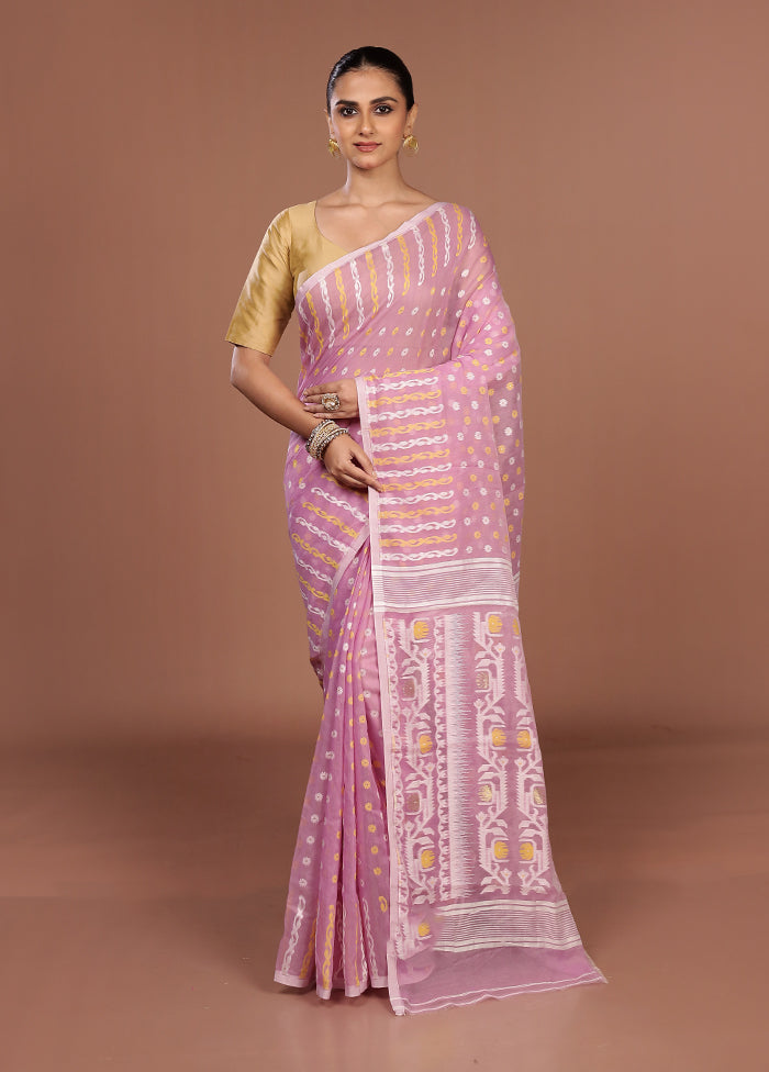 Pink Jamdani Cotton Saree Without Blouse Piece
