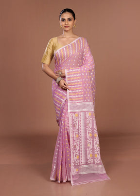 Pink Jamdani Cotton Saree Without Blouse Piece