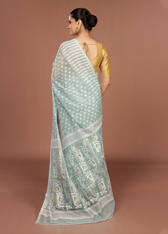 Blue Jamdani Cotton Saree Without Blouse Piece